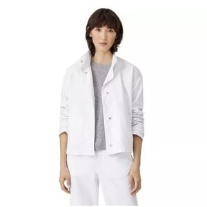 NWOT Eileen‎ Fisher Women's LG Org Cotton Hemp Stand Collar White Snap Jacket